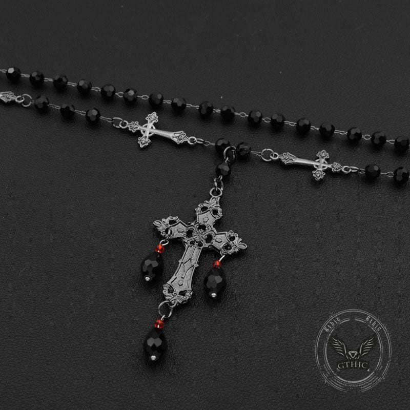 Gothic Cross Beaded Stainless Steel Stacking Necklace