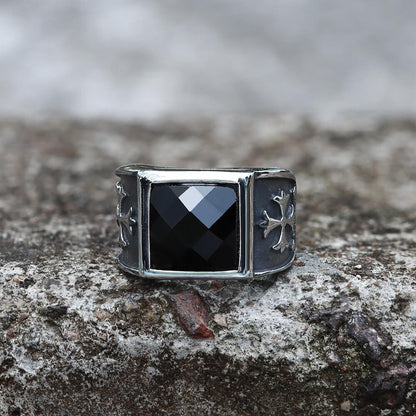 Gothic Cross Fleury Stainless Steel Cz Ring