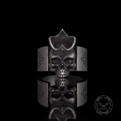 Gothic Crown Skull Leviathan Cross Sterling Silver Ring