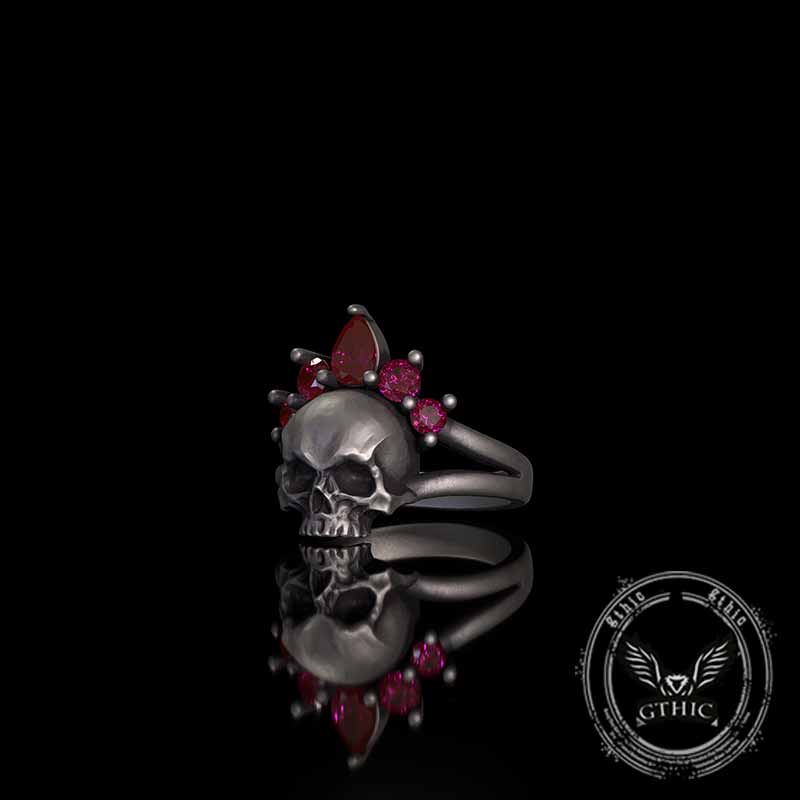 Gothic Crown Skull Sterling Silver Zircon Ring