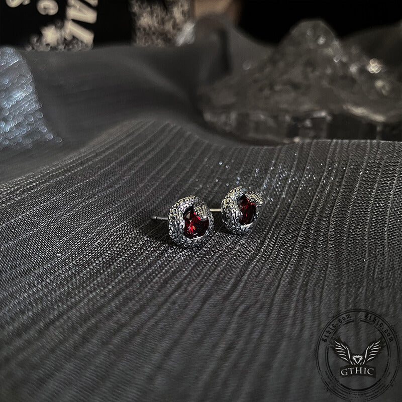 Gothic Curled Snake Zircon Sterling Silver Stud Earrings