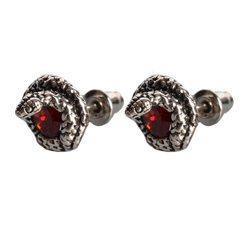 Gothic Curled Snake Zircon Sterling Silver Stud Earrings