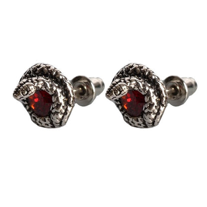 Gothic Curled Snake Zircon Sterling Silver Stud Earrings