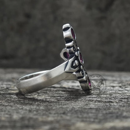Gothic Curved Sword Sterling Silver Gem Ring