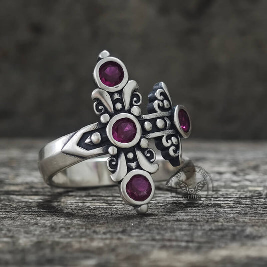 Gothic Curved Sword Sterling Silver Gem Ring
