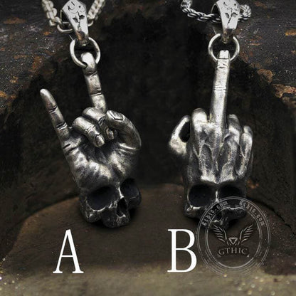 Gothic Dark Rock Sterling Silver Skull Necklace