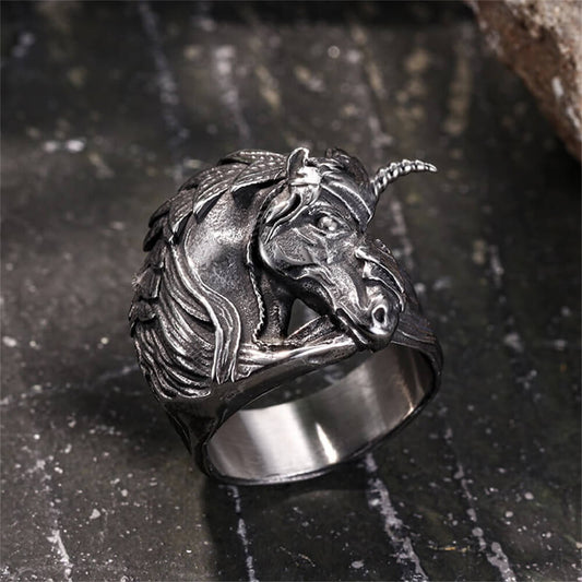 Gothic Dark Style Unicorn Stainless Steel Ring