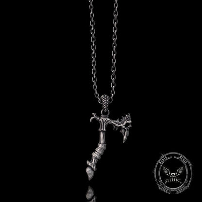 Gothic Demon Axe Sterling Silver Skull Pendant