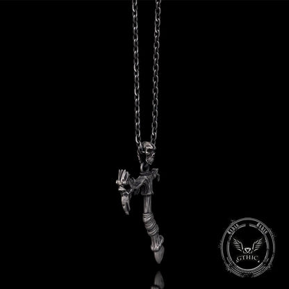 Gothic Demon Axe Sterling Silver Skull Pendant