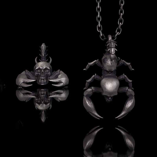 Gothic Demon Scorpion Sterling Silver Skull Pendant