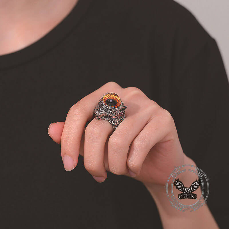 Gothic Devil Eye Fierce Wolf Stainless Steel Ring