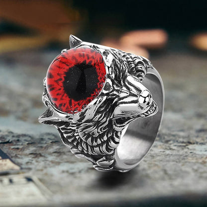 Gothic Devil Eye Fierce Wolf Stainless Steel Ring