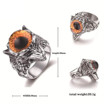 Gothic Devil Eye Fierce Wolf Stainless Steel Ring