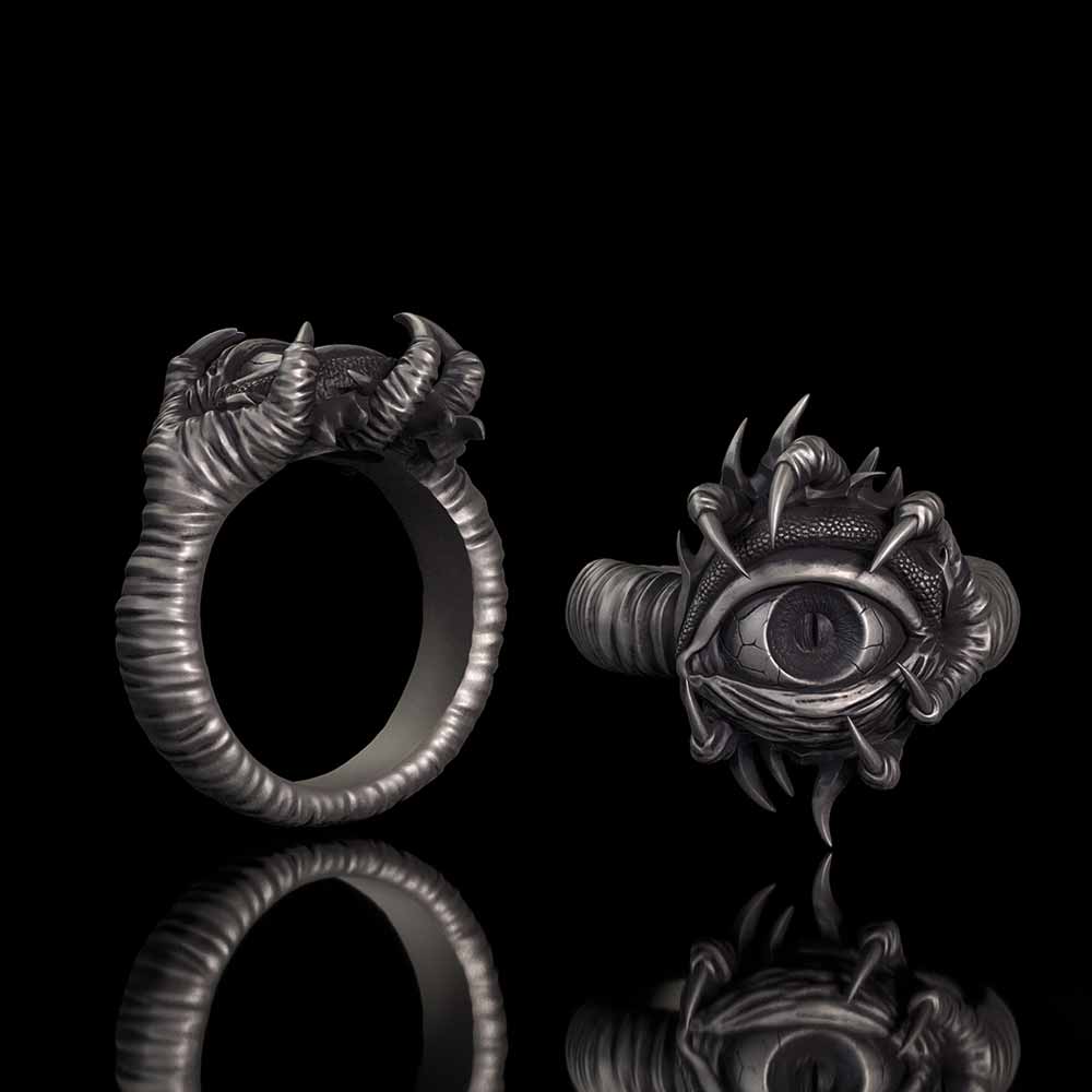 Gothic Devil's Eye Claw Biker Sterling Silver Ring