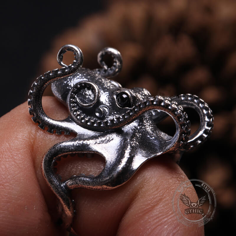 Gothic Distressed Octopus Sterling Silver Open Ring