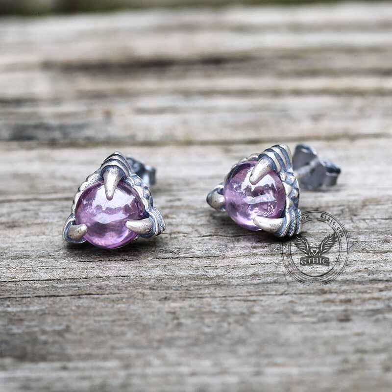 Gothic Dragon Claw Stone Sterling Silver Stud Earrings