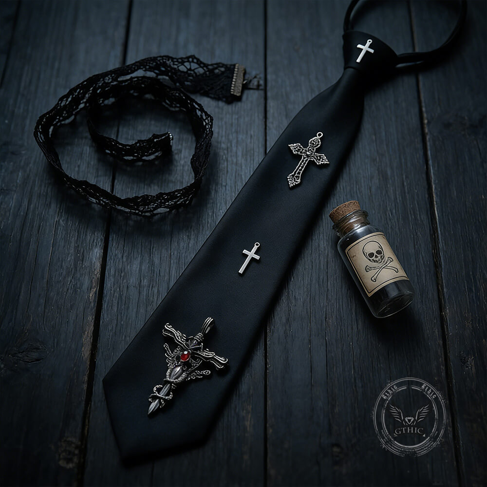 Gothic Dragon Cross Titanium Shirt Tie