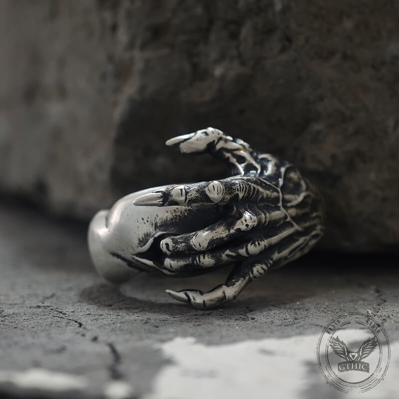 Gothic Evil Devil Hand Sterling Silver Ring