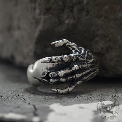 Gothic Evil Devil Hand Sterling Silver Ring