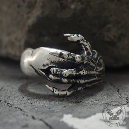Gothic Evil Devil Hand Sterling Silver Ring