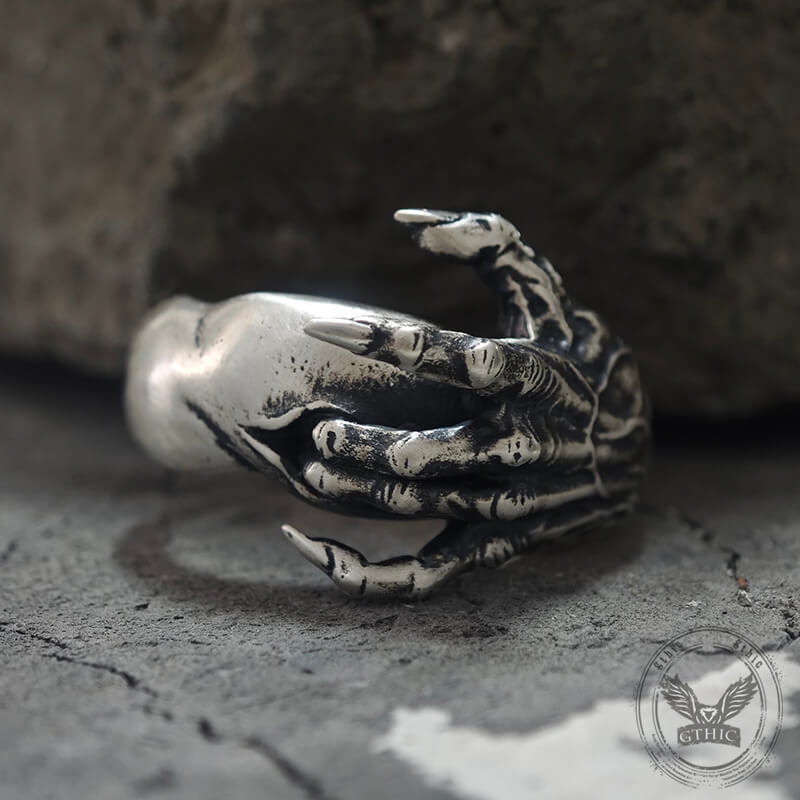 Gothic Evil Devil Hand Sterling Silver Ring