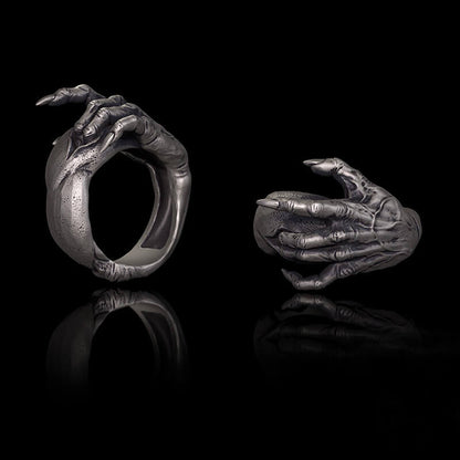 Gothic Evil Devil Hand Sterling Silver Ring