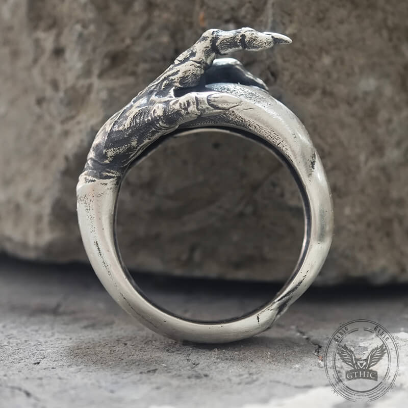 Gothic Evil Devil Hand Sterling Silver Ring