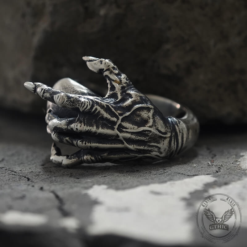 Gothic Evil Devil Hand Sterling Silver Ring
