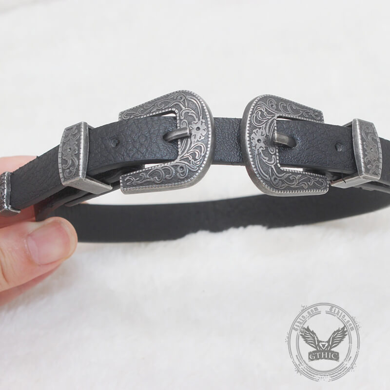 Gothic Pattern Pu Leather Buckle Choker