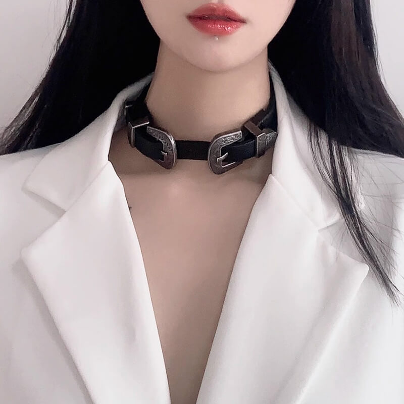 Gothic Pattern Pu Leather Buckle Choker