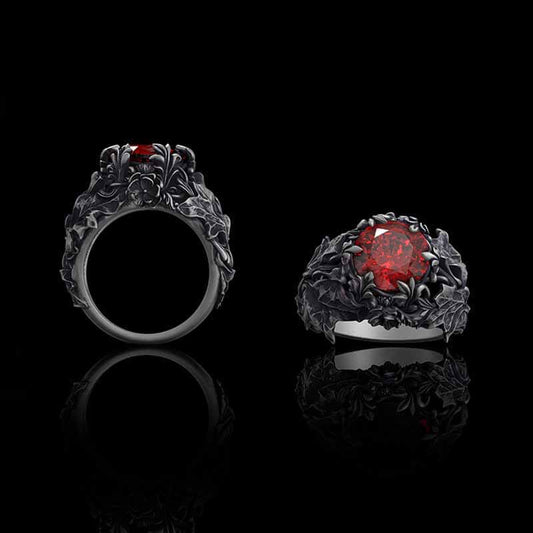 Gothic Pattern Zircon-set Sterling Silver Ring