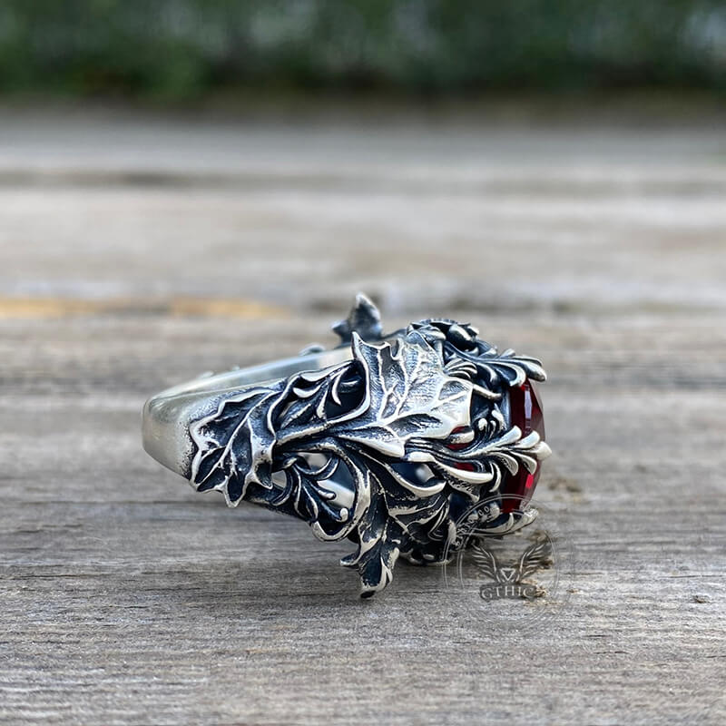 Gothic Pattern Zircon-set Sterling Silver Ring