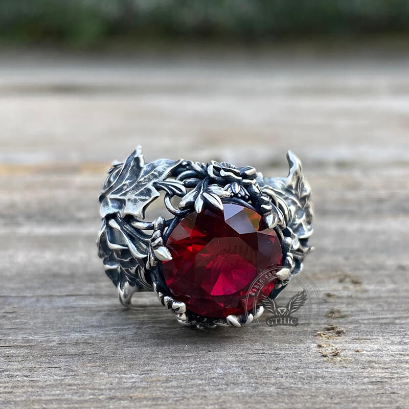 Gothic Pattern Zircon-set Sterling Silver Ring