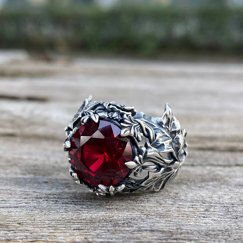 Gothic Pattern Zircon-set Sterling Silver Ring