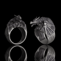 Gothic Flying Dragon Skulls Sterling Silver Ring