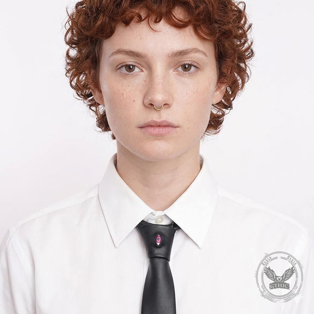 Gothic Gem Eye Black Pu Leather Tie