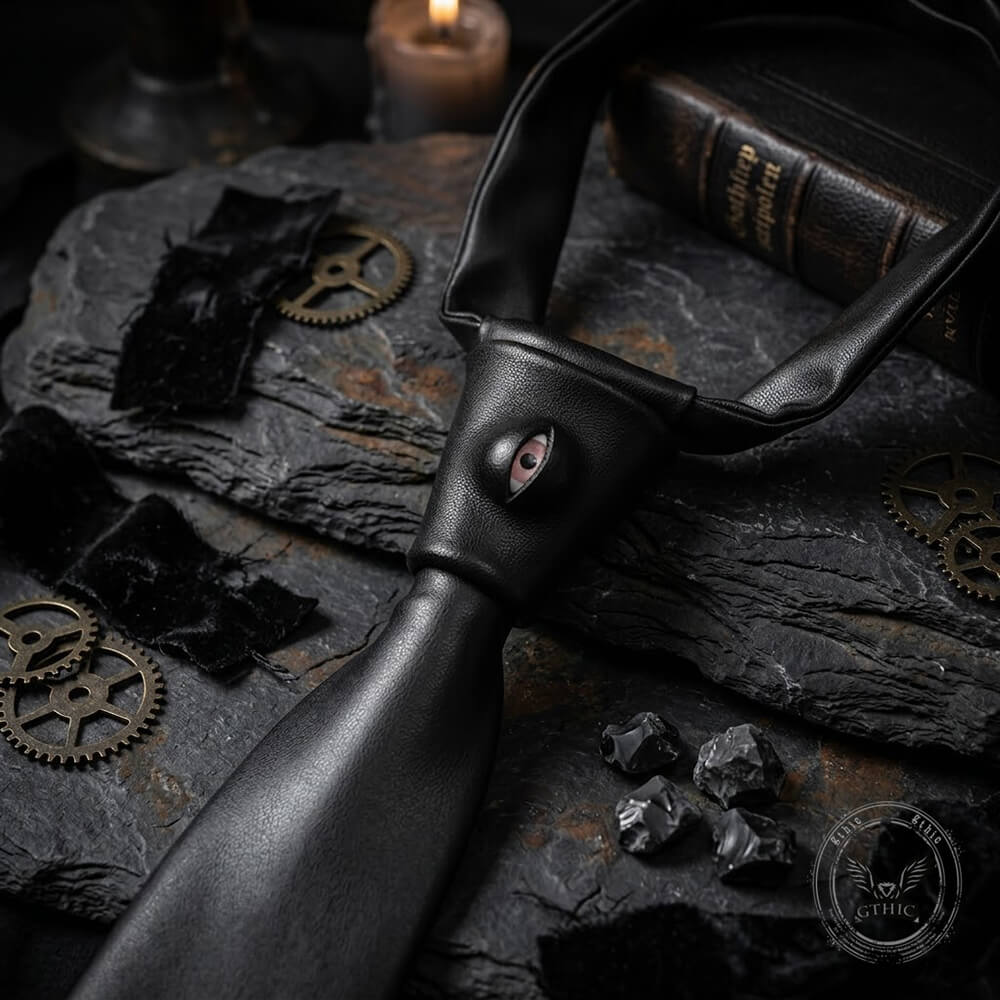Gothic Gem Eye Black Pu Leather Tie