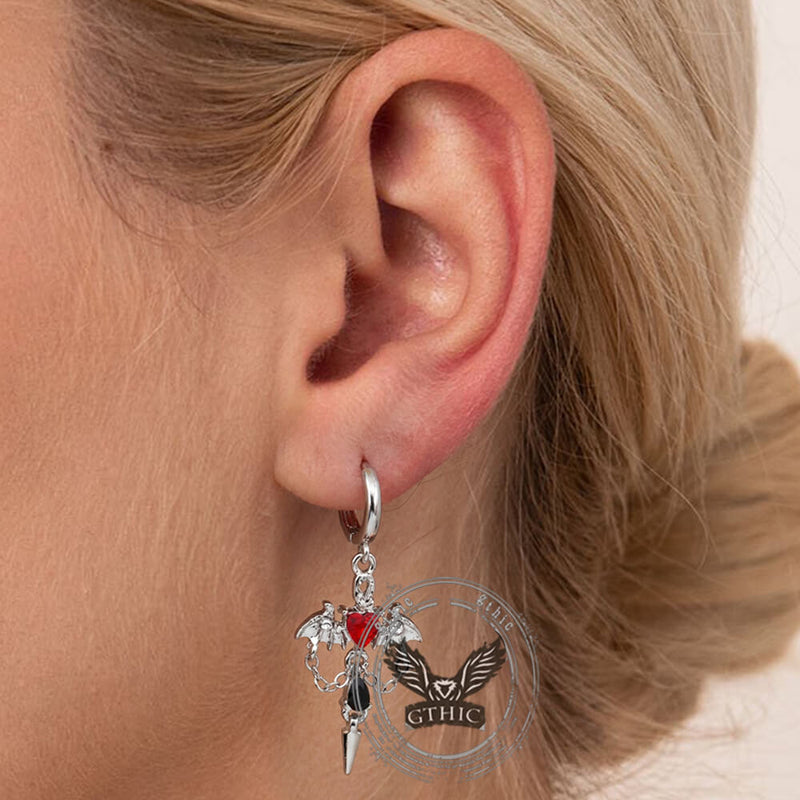 Gothic Gem Heart Bat Zinc Alloy Drop Earrings