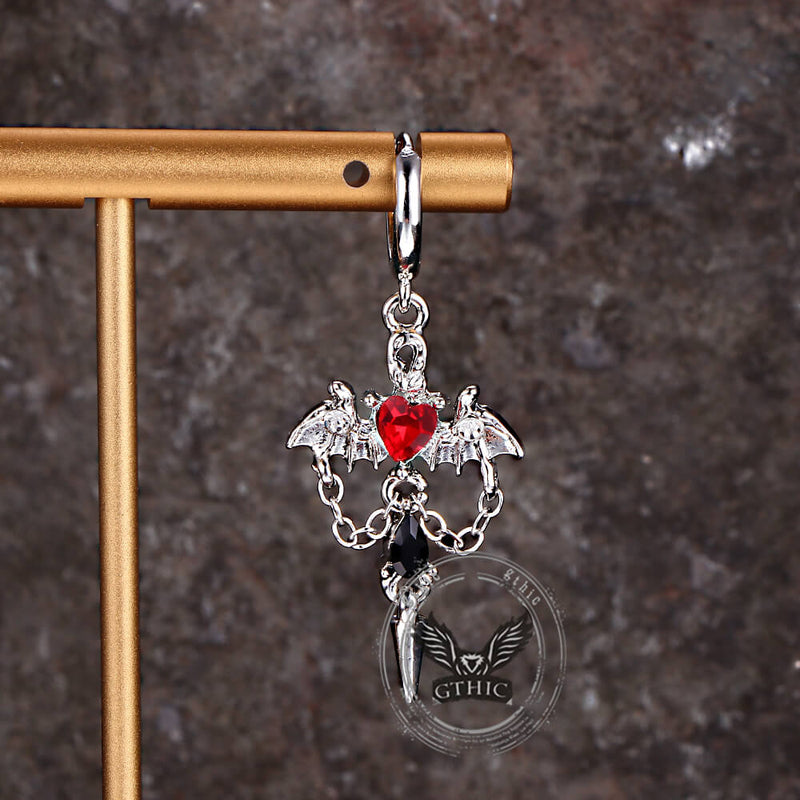 Gothic Gem Heart Bat Zinc Alloy Drop Earrings