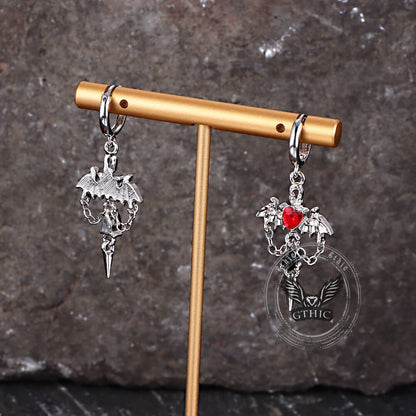 Gothic Gem Heart Bat Zinc Alloy Drop Earrings