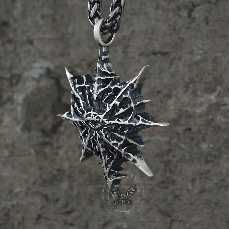 Gothic Heart of Thorns Demon Eye Sterling Silver Pendant