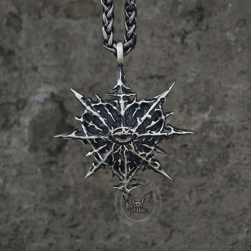 Gothic Heart of Thorns Demon Eye Sterling Silver Pendant