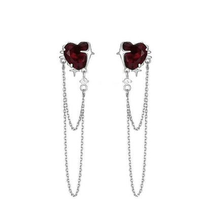 Gothic Heart Tassel Zircon Copper Stud Earrings