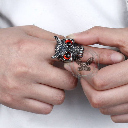 Gothic Horn Skull Devil Eye Stainless Steel Ring