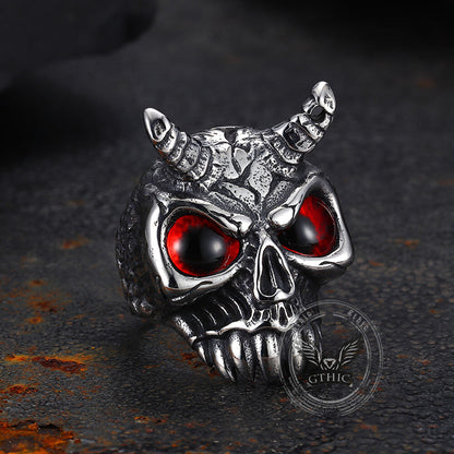 Gothic Horn Skull Devil Eye Stainless Steel Ring