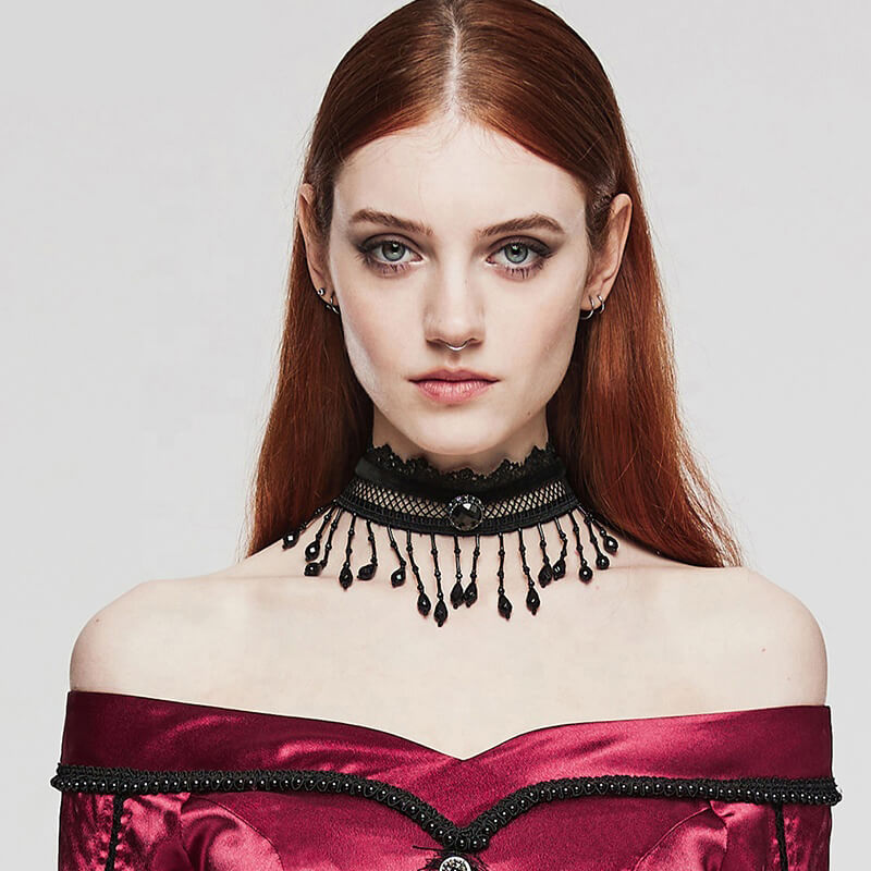 Gothic Lolita Beads Tassels Choker Necklace