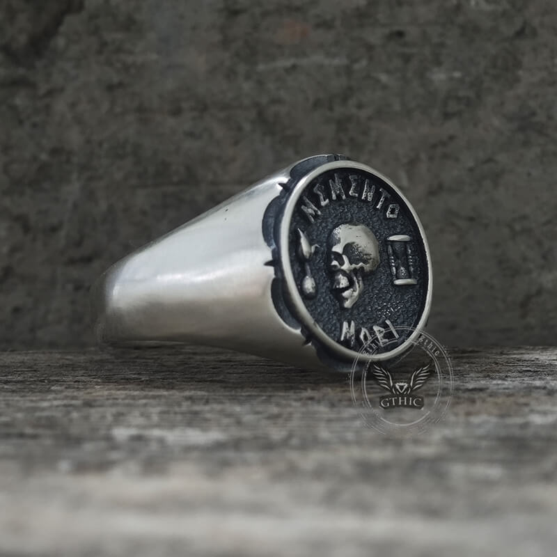 Gothic Memento Mori Letters Sterling Silver Skull Ring