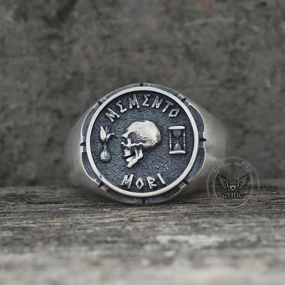 Gothic Memento Mori Letters Sterling Silver Skull Ring