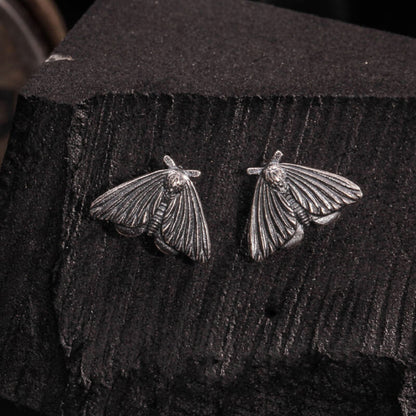 Gothic Moth Sterling Silver Stud Earrings