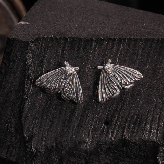Gothic Moth Sterling Silver Stud Earrings